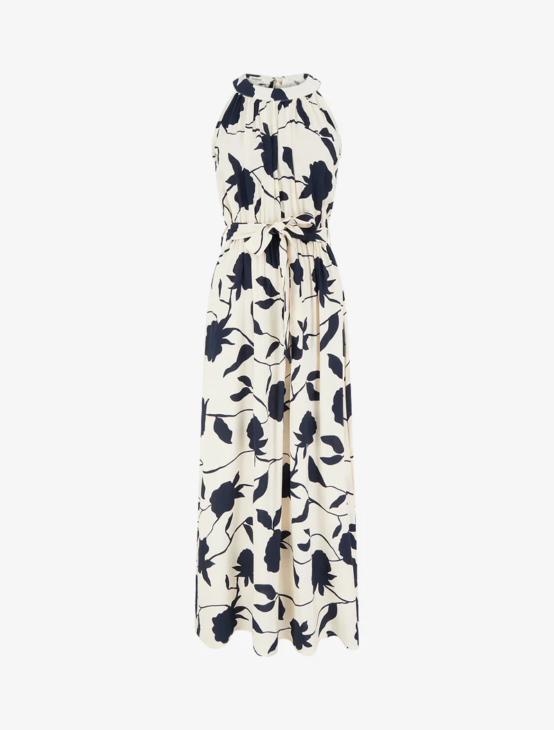 Robe longue élastiquée imprimé floral - Marine