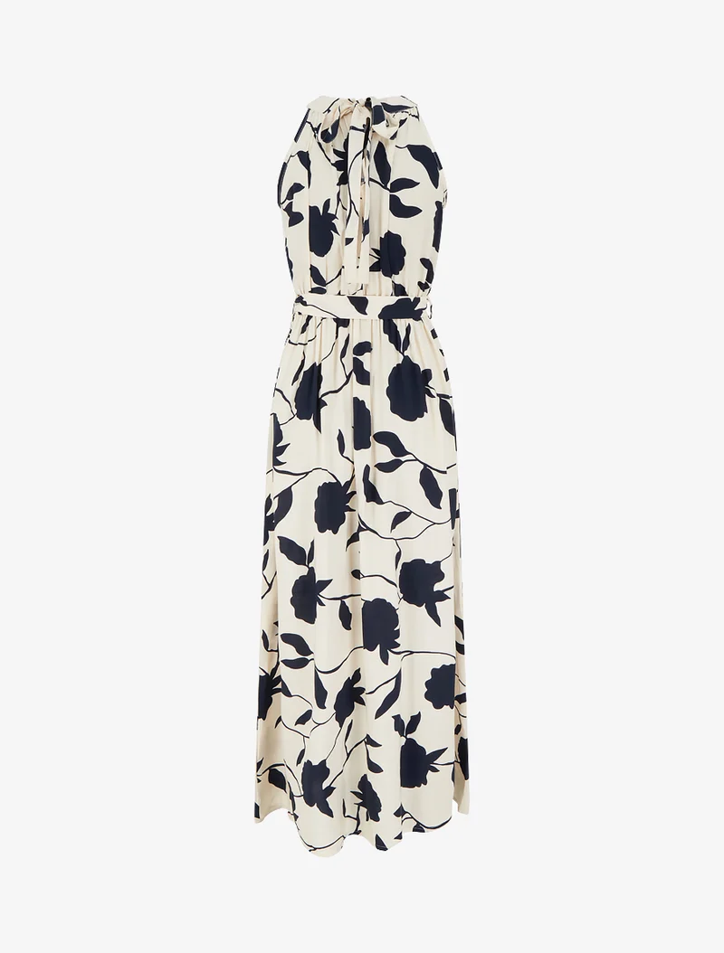 Robe longue élastiquée imprimé floral - Marine
