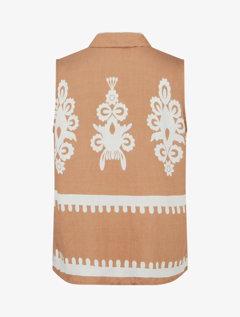 Chemise sans manches imprimé arabesques - Camel