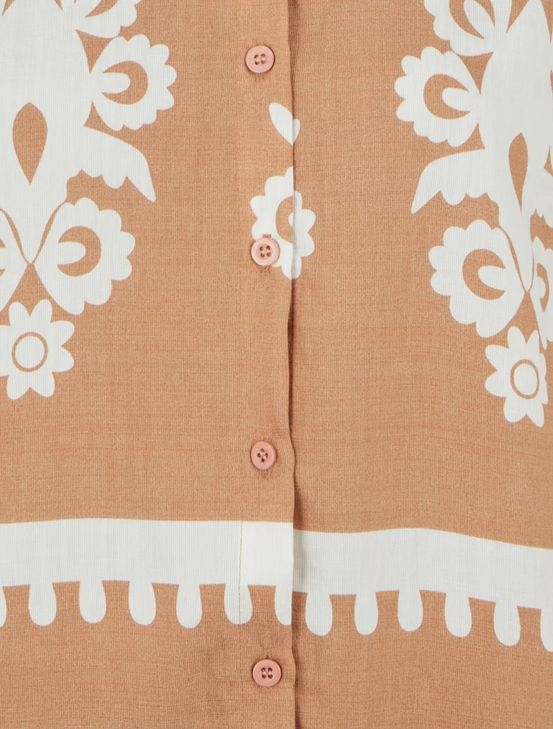 Chemise sans manches imprimé arabesques - Camel