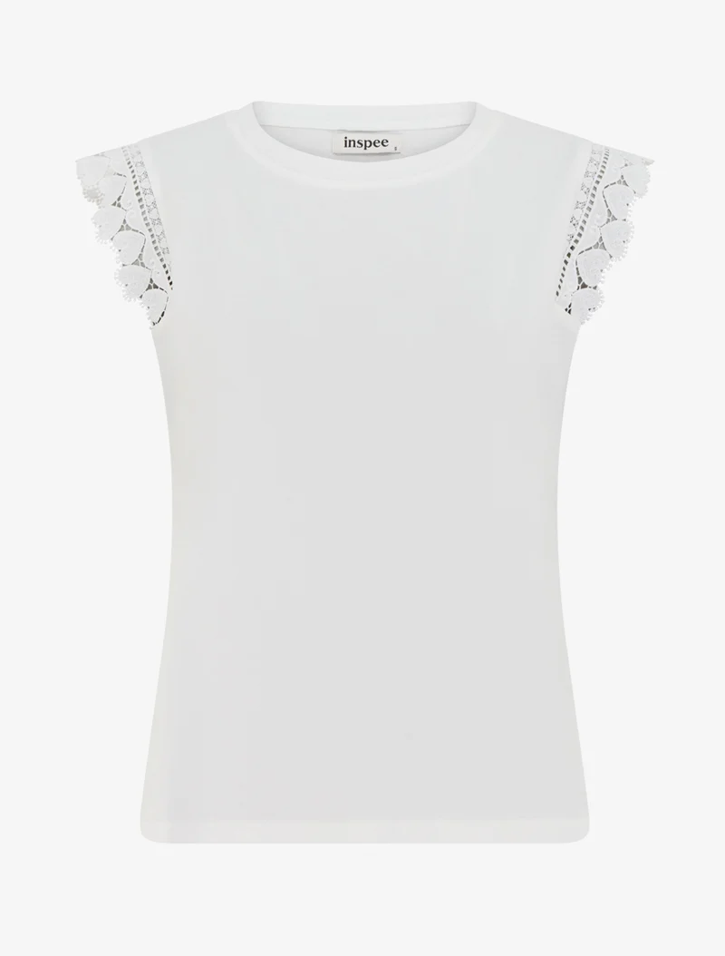 Top droit à épaules en dentelle - Blanc