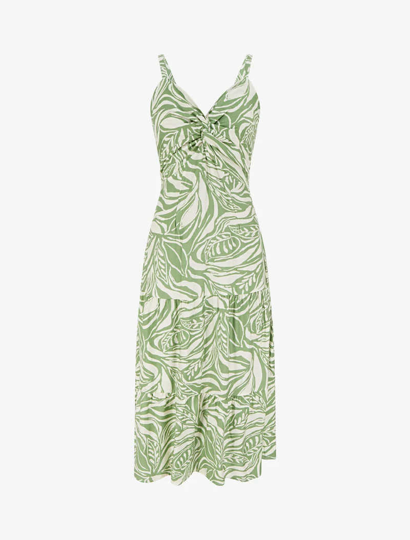 Robe longue à bretelles et imprimé stylisé - Vert