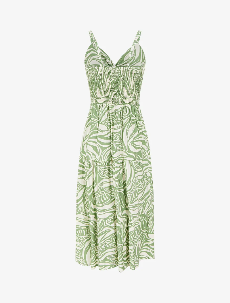 Robe longue à bretelles et imprimé stylisé - Vert