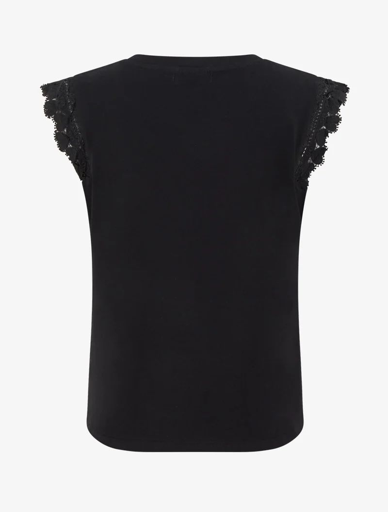 Top droit à épaules en dentelle - Noir