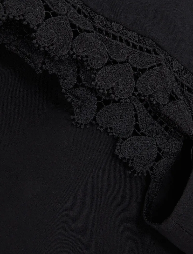 Top droit à épaules en dentelle - Noir