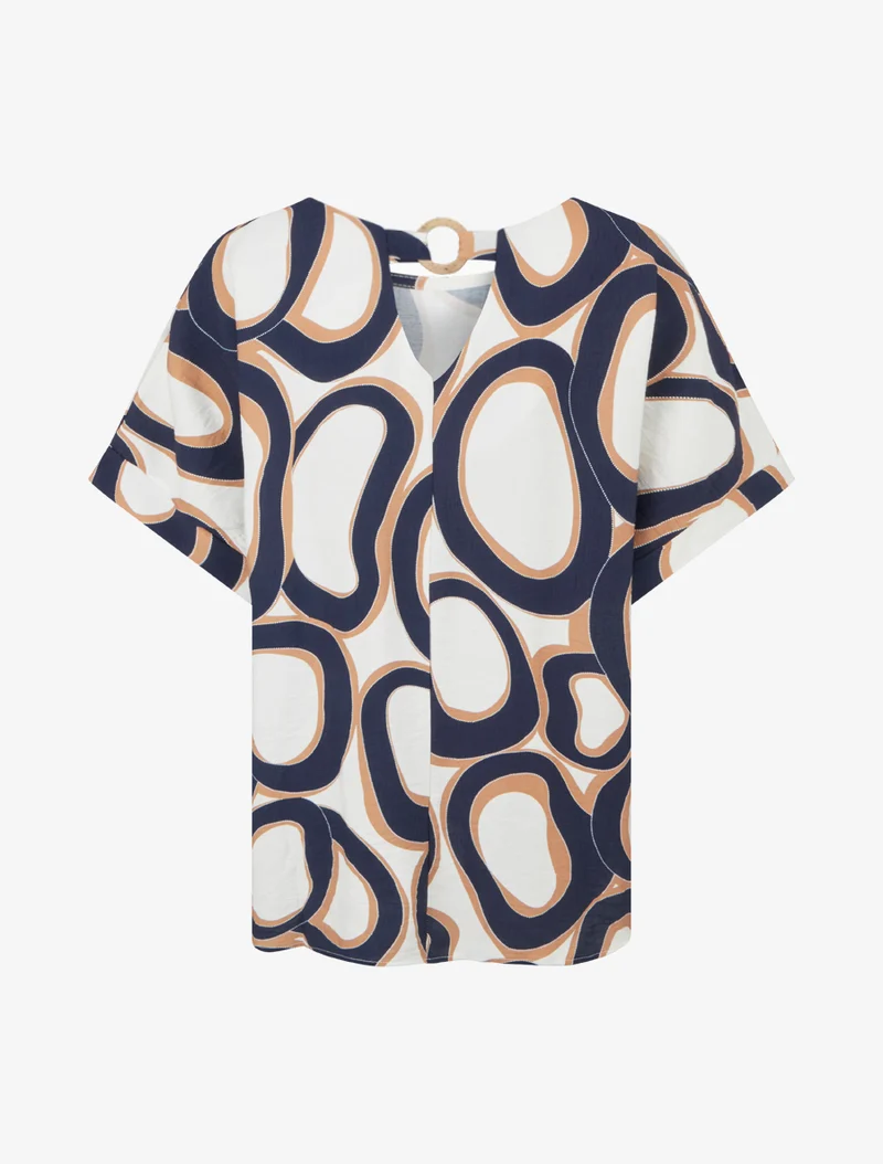 Top ample manches courtes imprimé stylisé - Marine