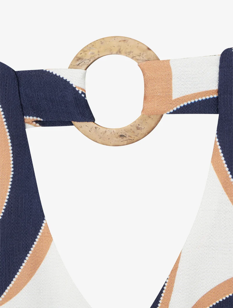 Top ample manches courtes imprimé stylisé - Marine