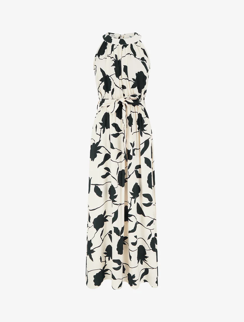 Robe longue élastiquée imprimé floral - Noir