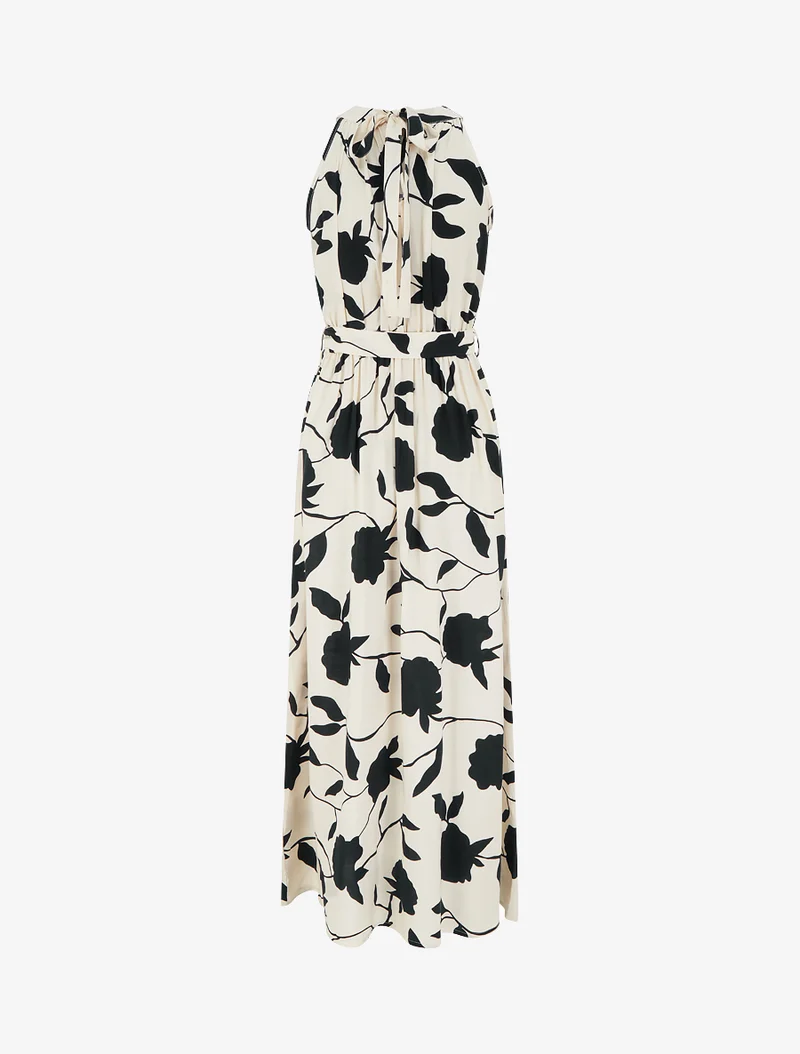 Robe longue élastiquée imprimé floral - Noir