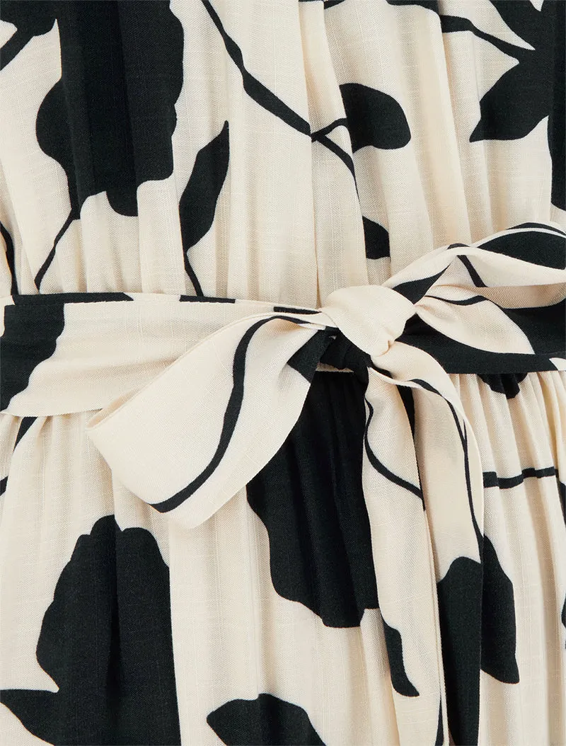 Robe longue élastiquée imprimé floral - Noir