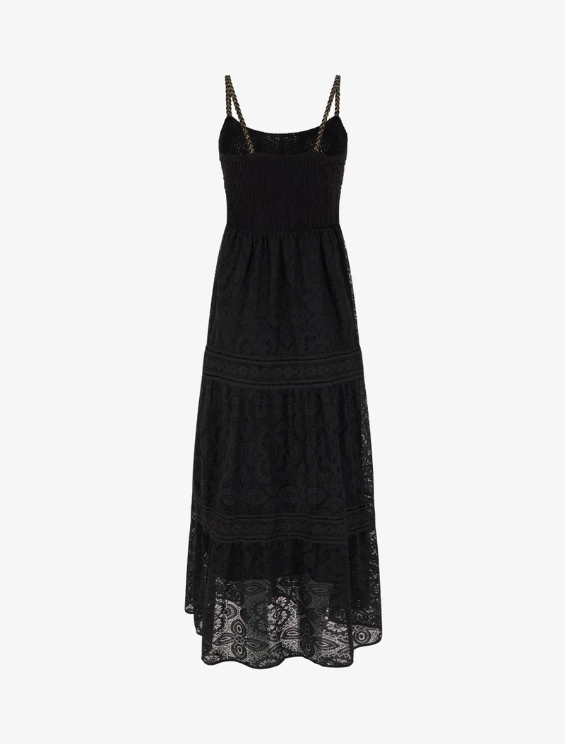 Robe longue en dentelle à bretelles tressées - Noir