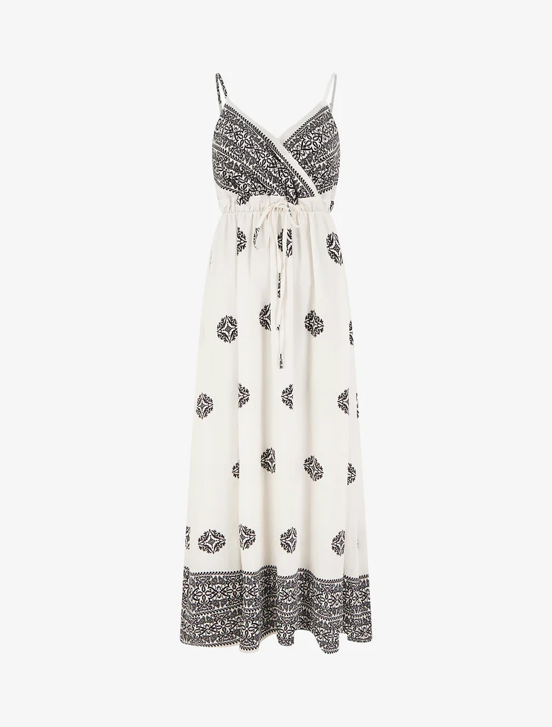 Robe longue bohème imprimé arabesque - Écru
