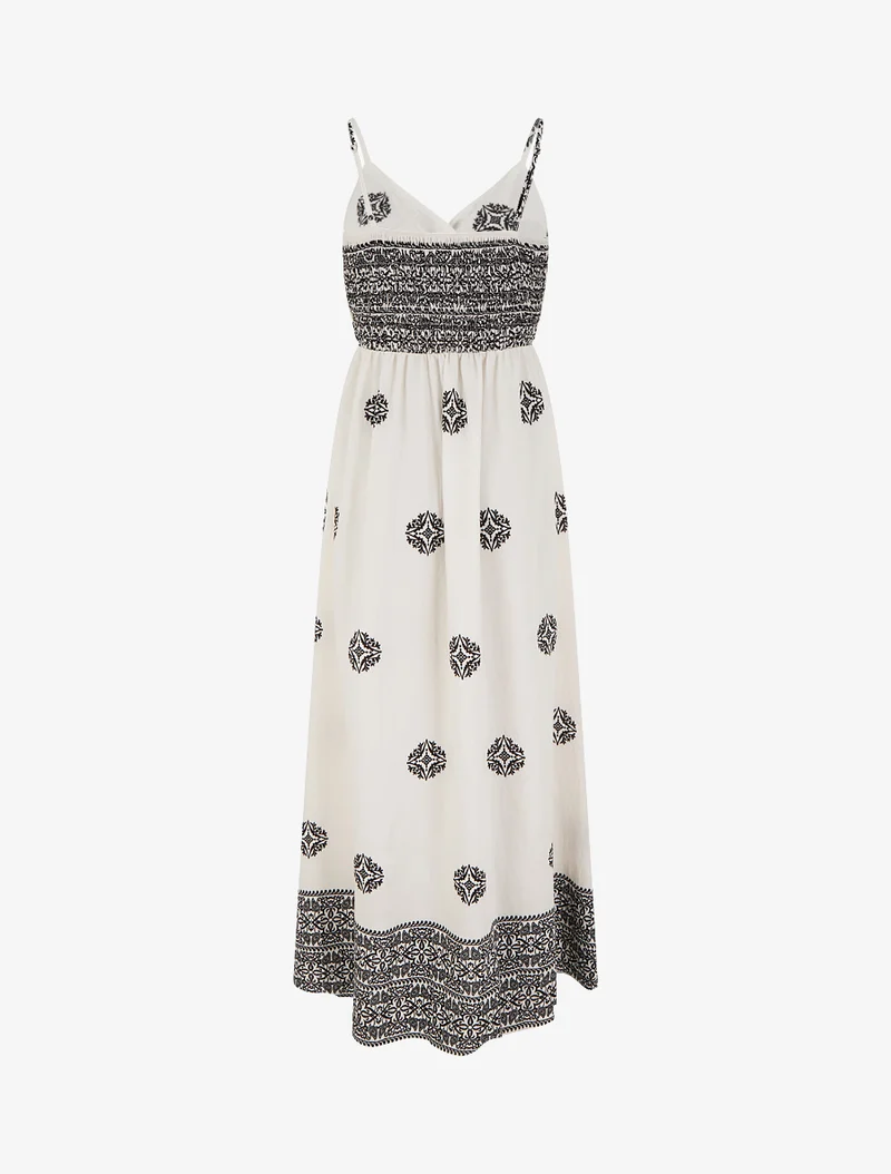 Robe longue bohème imprimé arabesque - Écru