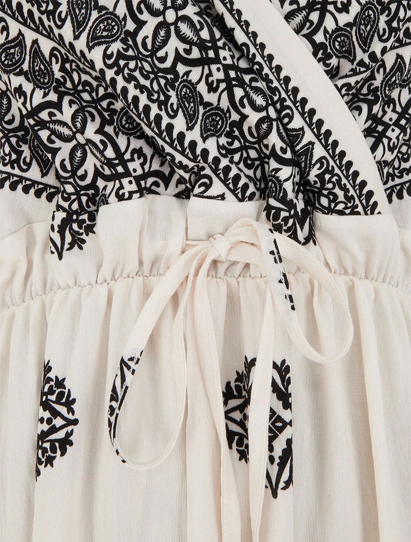 Robe longue bohème imprimé arabesque - Écru