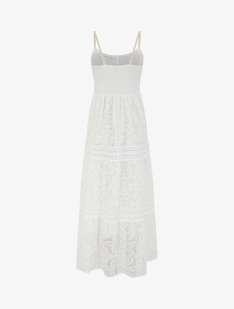 Robe longue en dentelle à bretelles tressées - Blanc