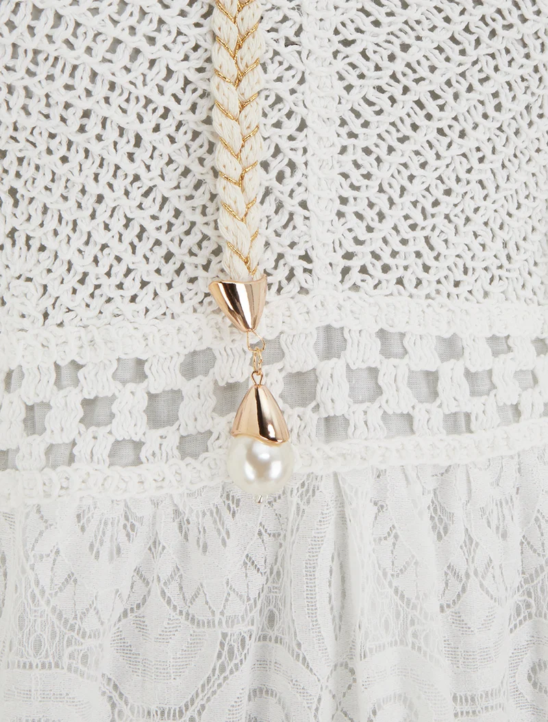 Robe longue en dentelle à bretelles tressées - Blanc