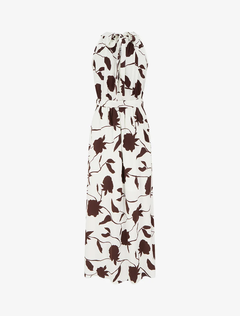 Robe longue élastiquée imprimé floral - Marron