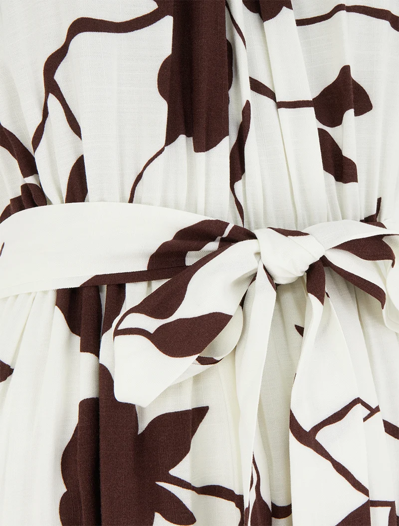 Robe longue élastiquée imprimé floral - Marron