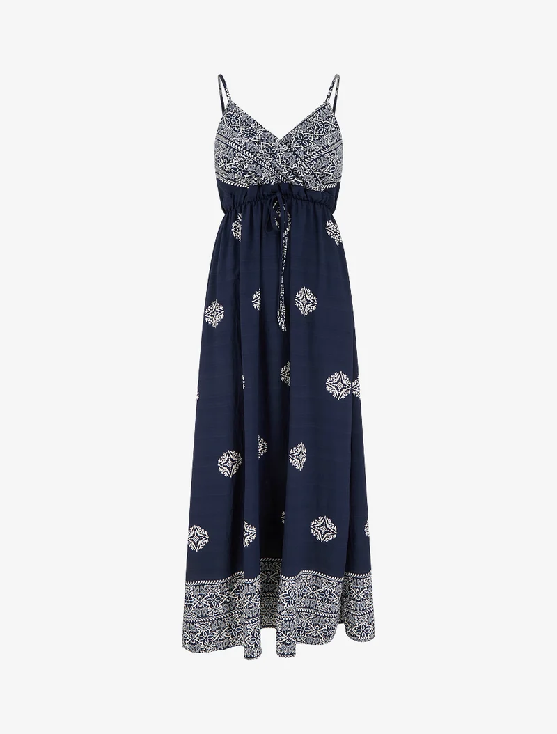 Robe longue bohème imprimé arabesque - Marine