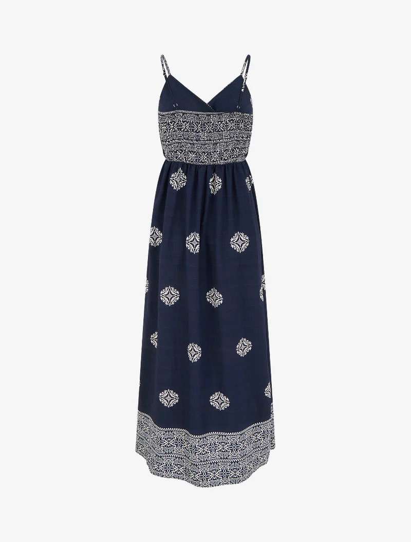 Robe longue bohème imprimé arabesque - Marine
