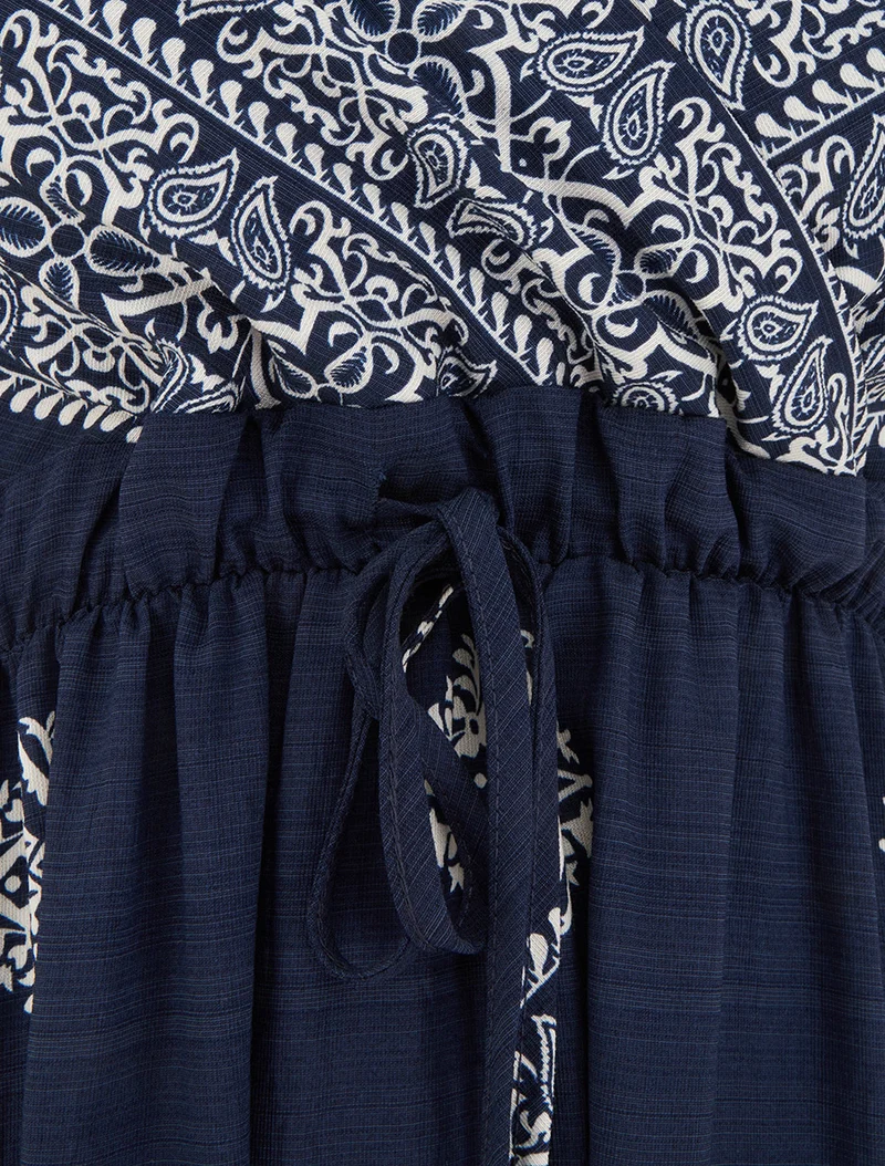 Robe longue bohème imprimé arabesque - Marine