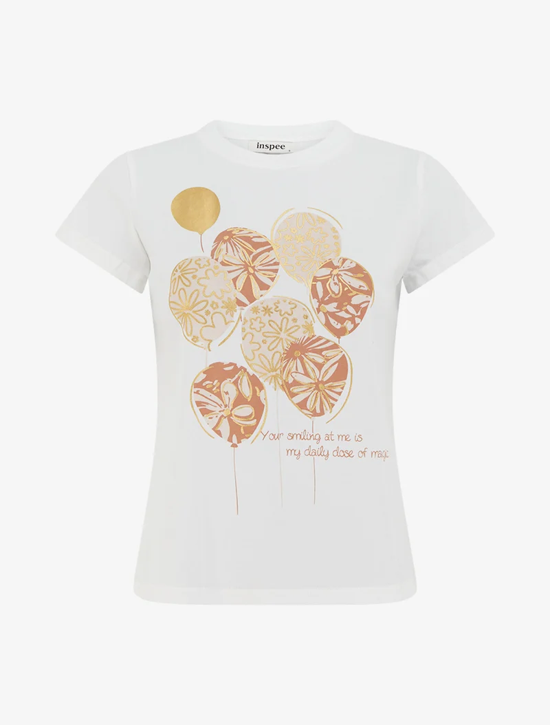 T-shirt à message et motif ballons de baudruche - Beige