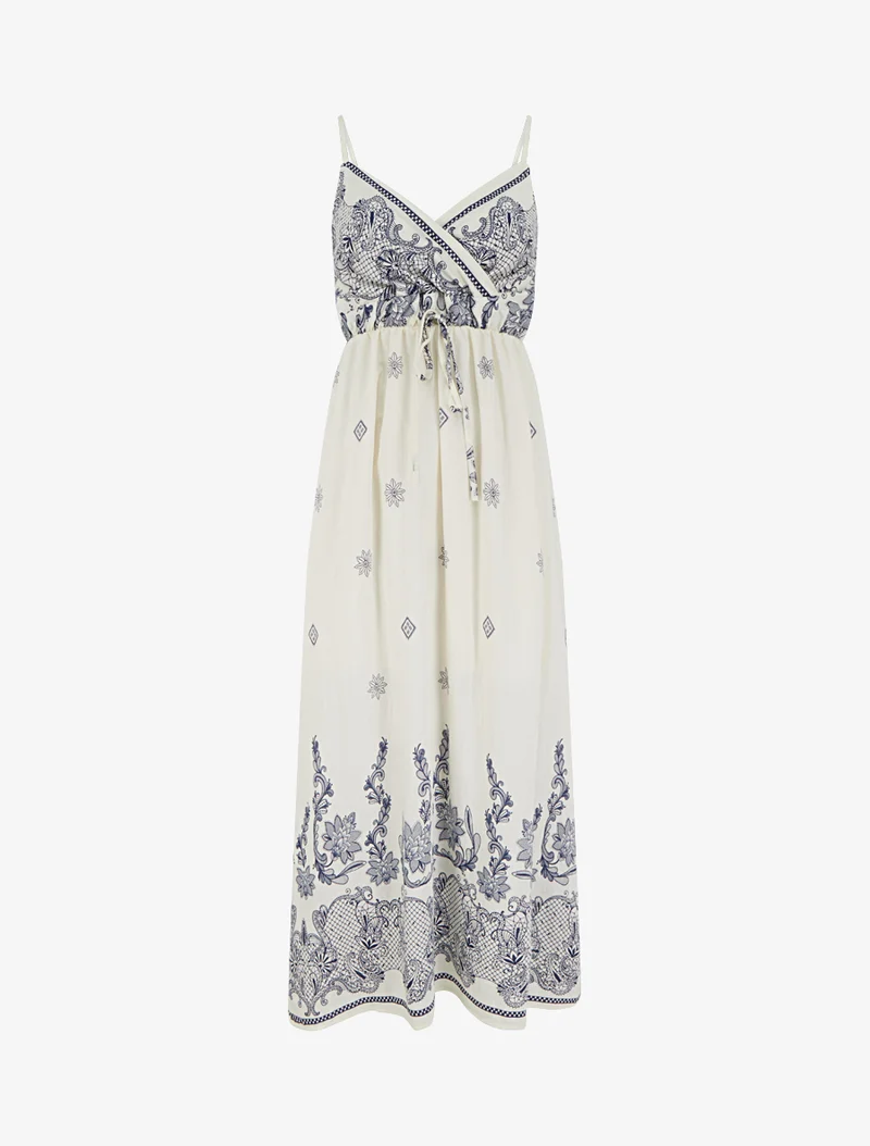 Robe longue imprimé arabesque fleuri - Blanc