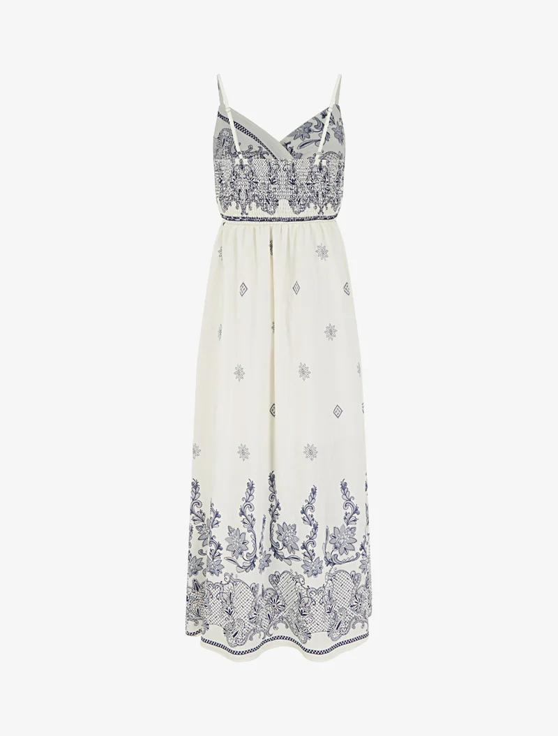 Robe longue imprimé arabesque fleuri - Blanc