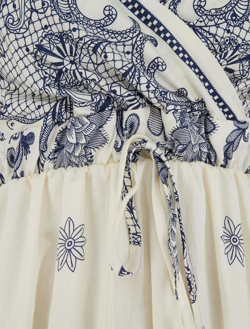 Robe longue imprimé arabesque fleuri - Blanc