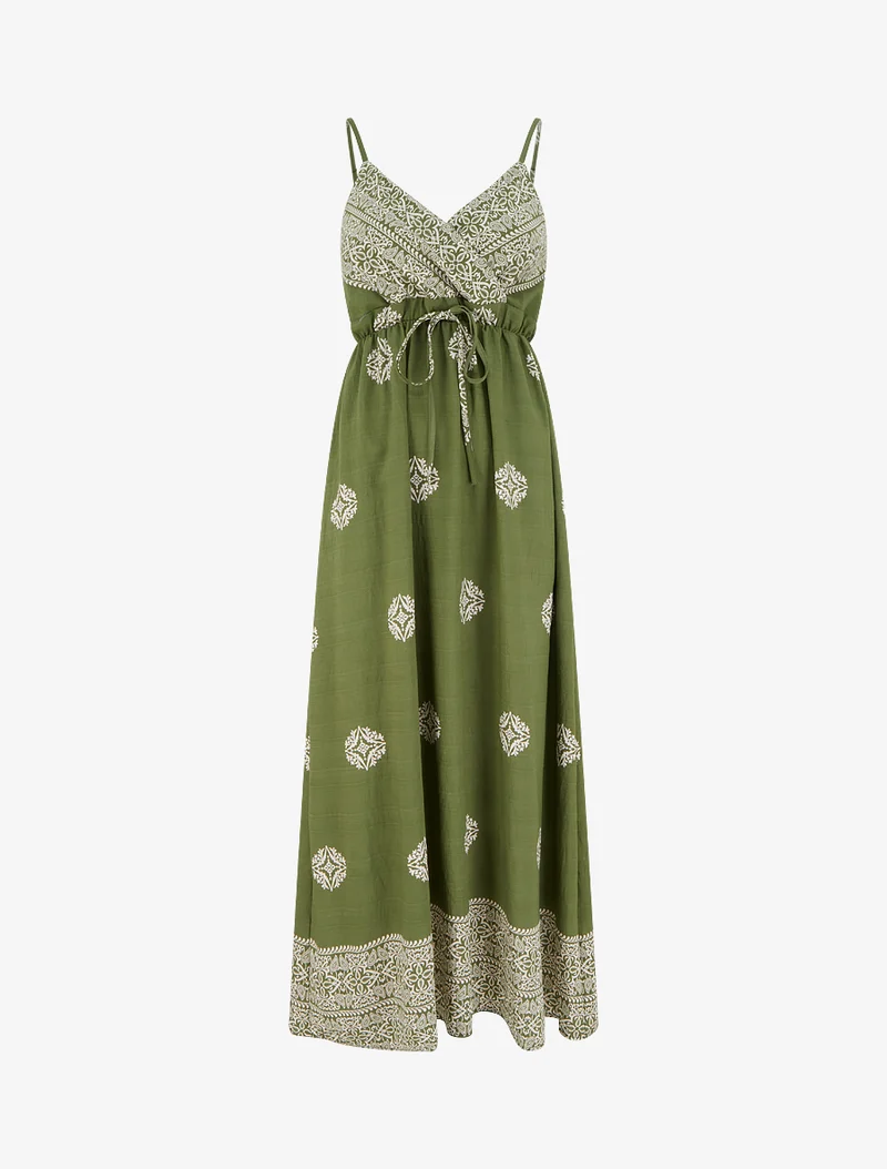 Robe longue bohème imprimé arabesque - Kaki