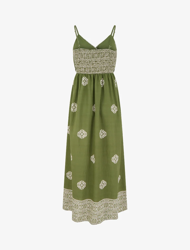 Robe longue bohème imprimé arabesque - Kaki