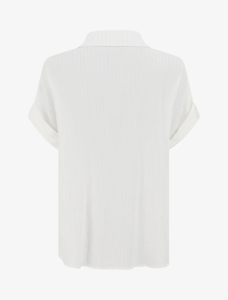 Chemise ample manches courtes à fine rayures dorées - Blanc