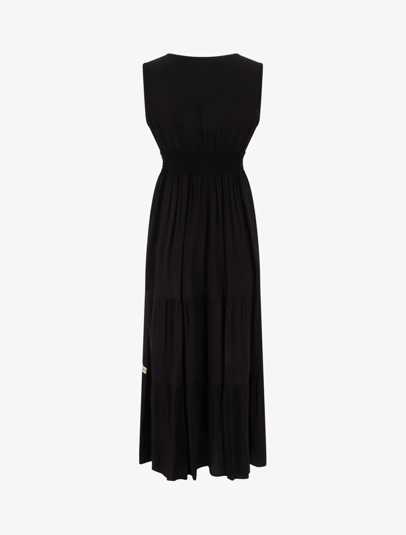 Robe évasée sans manches à col macramé - Noir
