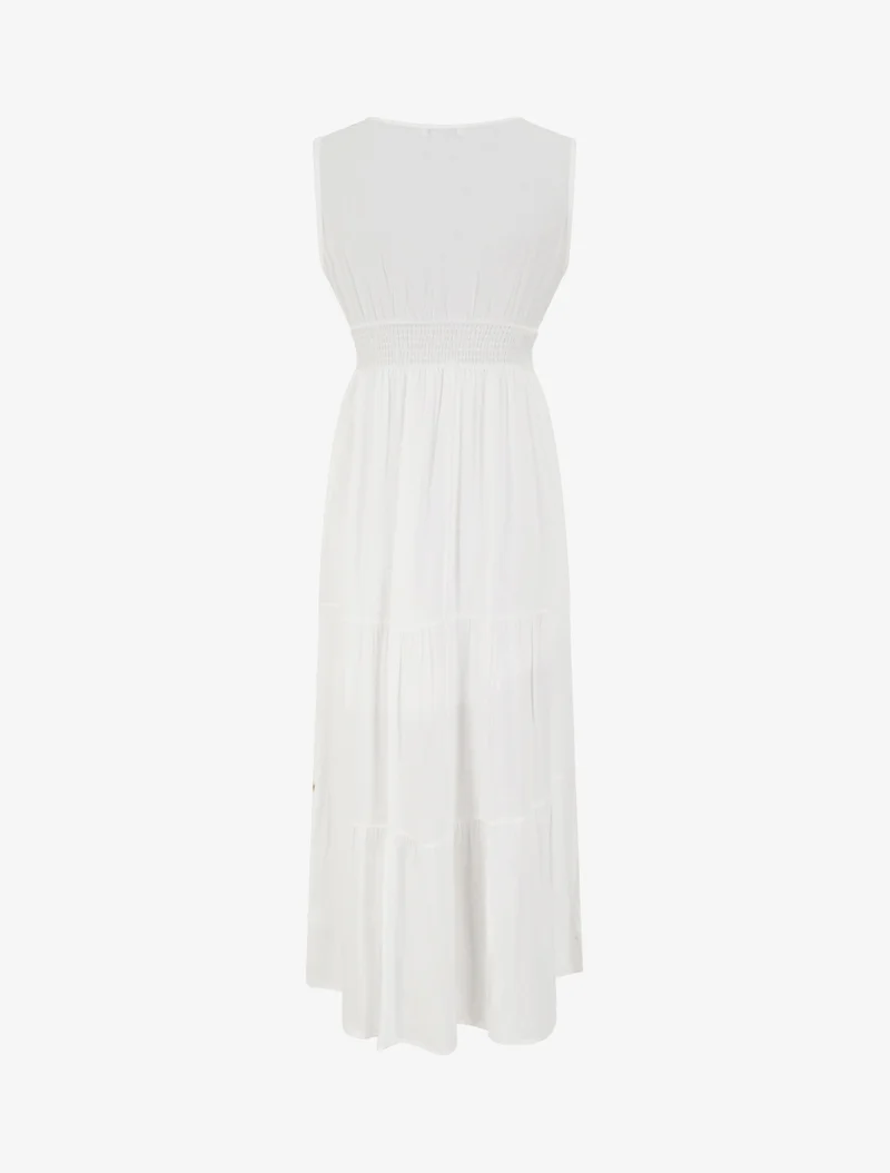 Robe évasée sans manches à col macramé - Blanc
