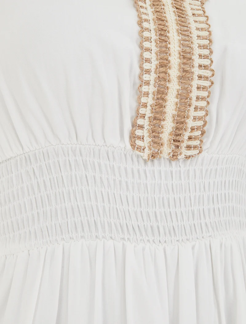 Robe évasée sans manches à col macramé - Blanc