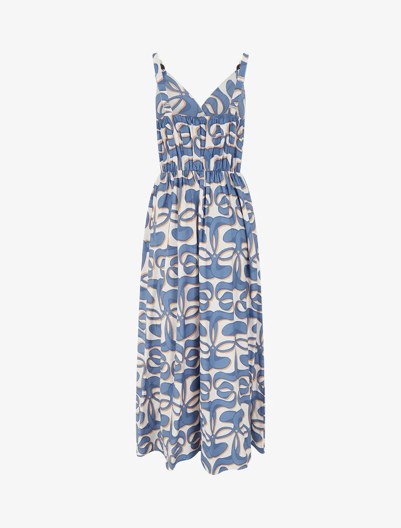 Robe longue à bretelles perlées et imprimé graphique - Bleu