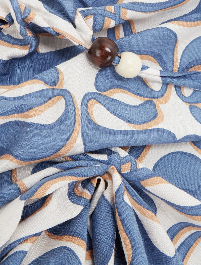 Robe longue à bretelles perlées et imprimé graphique - Bleu