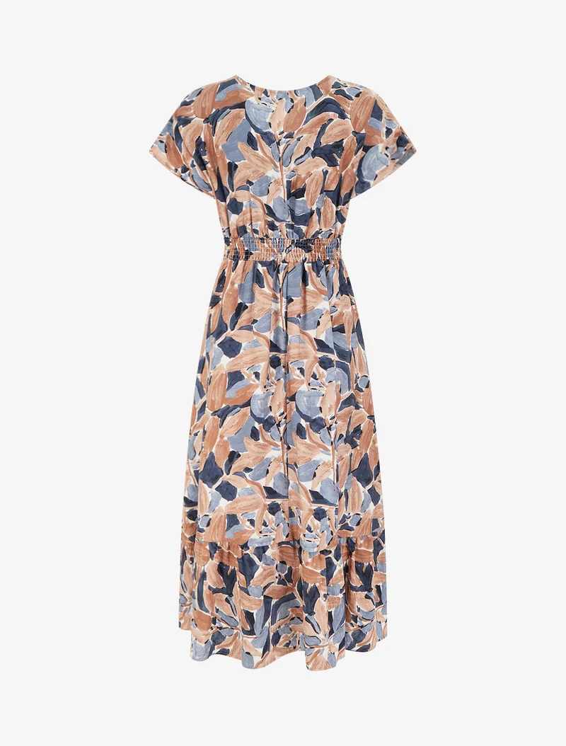 Robe à imprimé stylisé et col en crochet - Marine