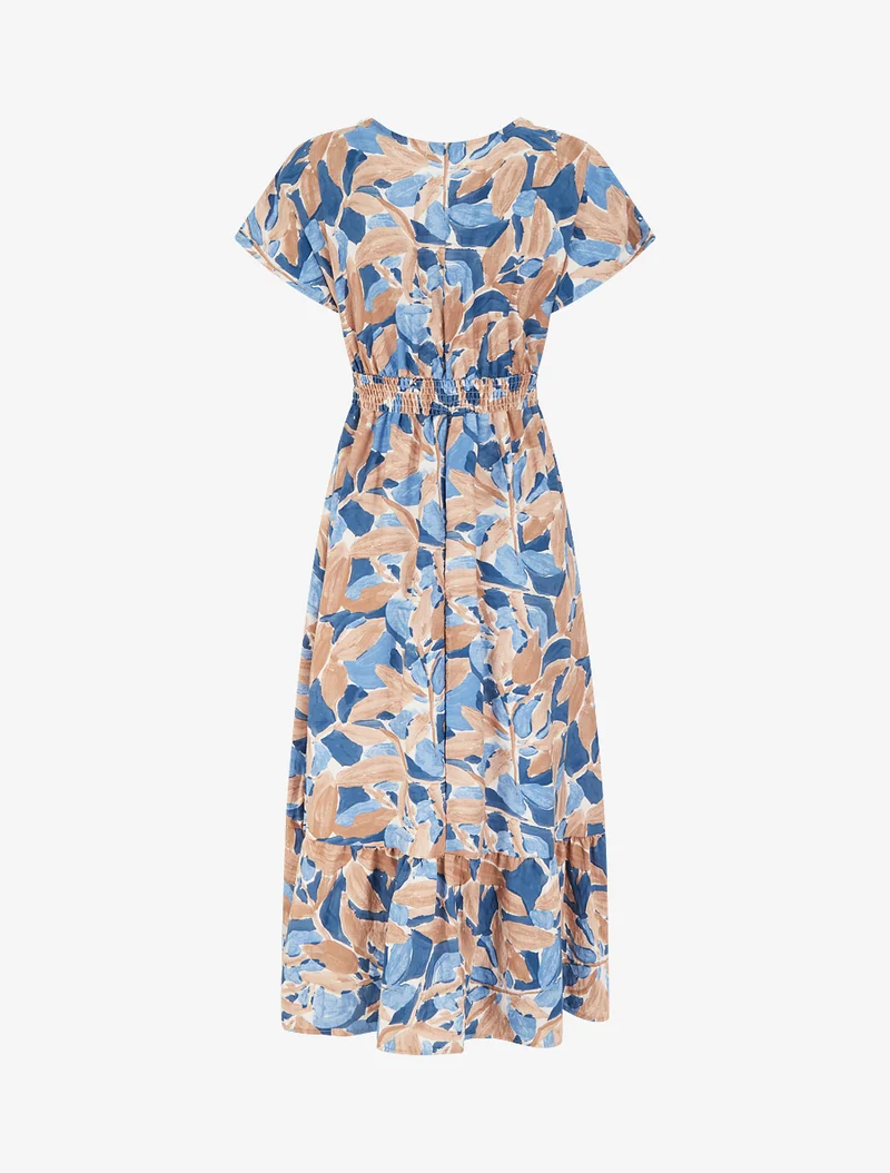 Robe à imprimé stylisé et col en crochet - Bleu