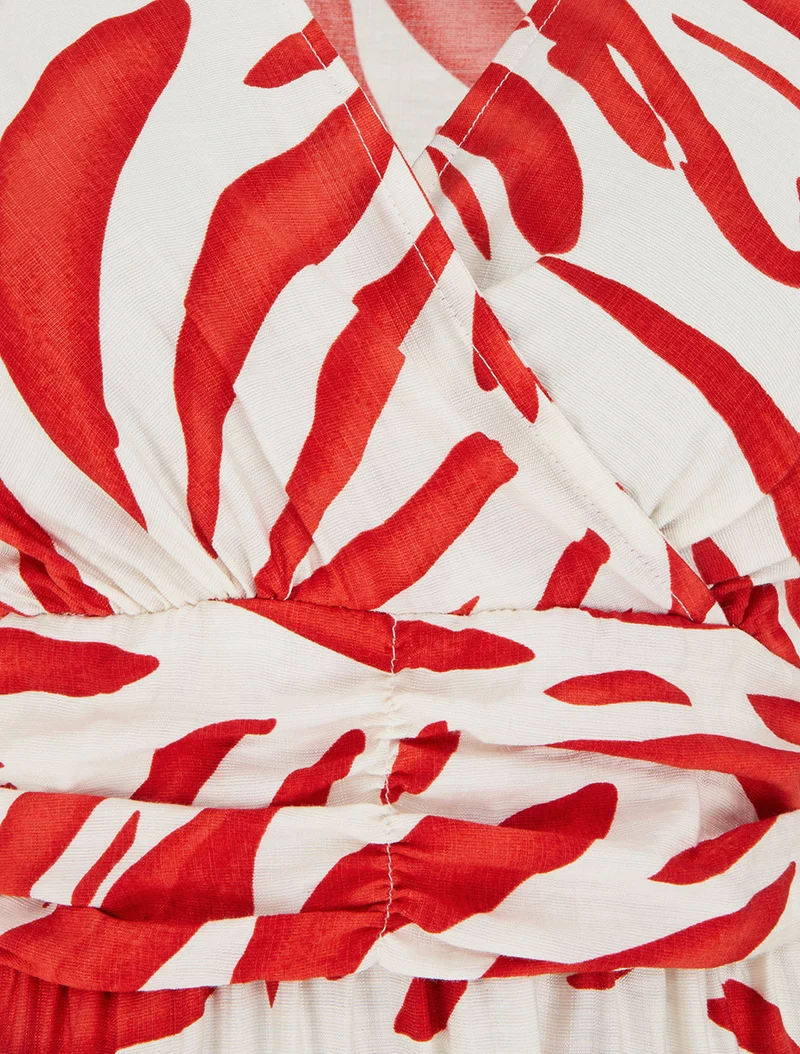 Robe imprimé fantaisie à col cache-coeur - Rouge