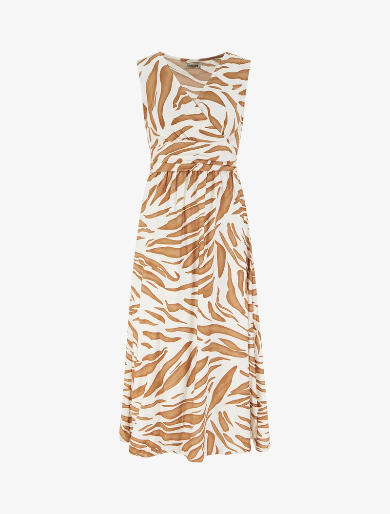 Robe imprimé fantaisie à col cache-coeur - Camel