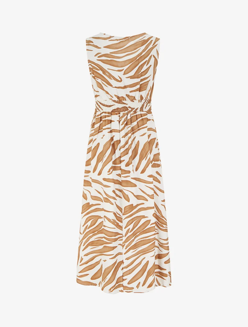 Robe imprimé fantaisie à col cache-coeur - Camel