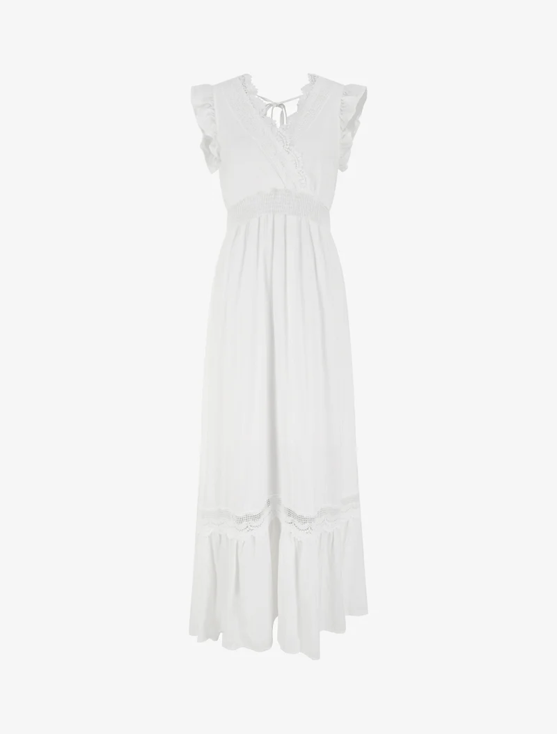 Robe évasée à col en dentelle - Blanc