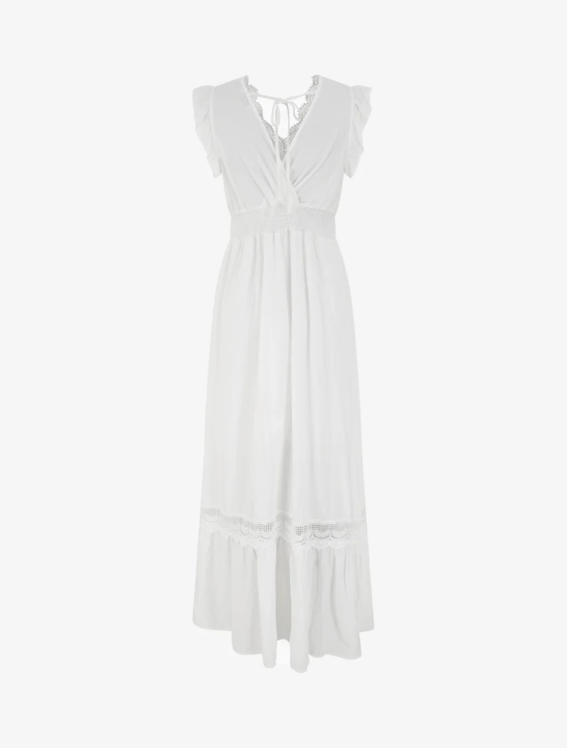 Robe évasée à col en dentelle - Blanc