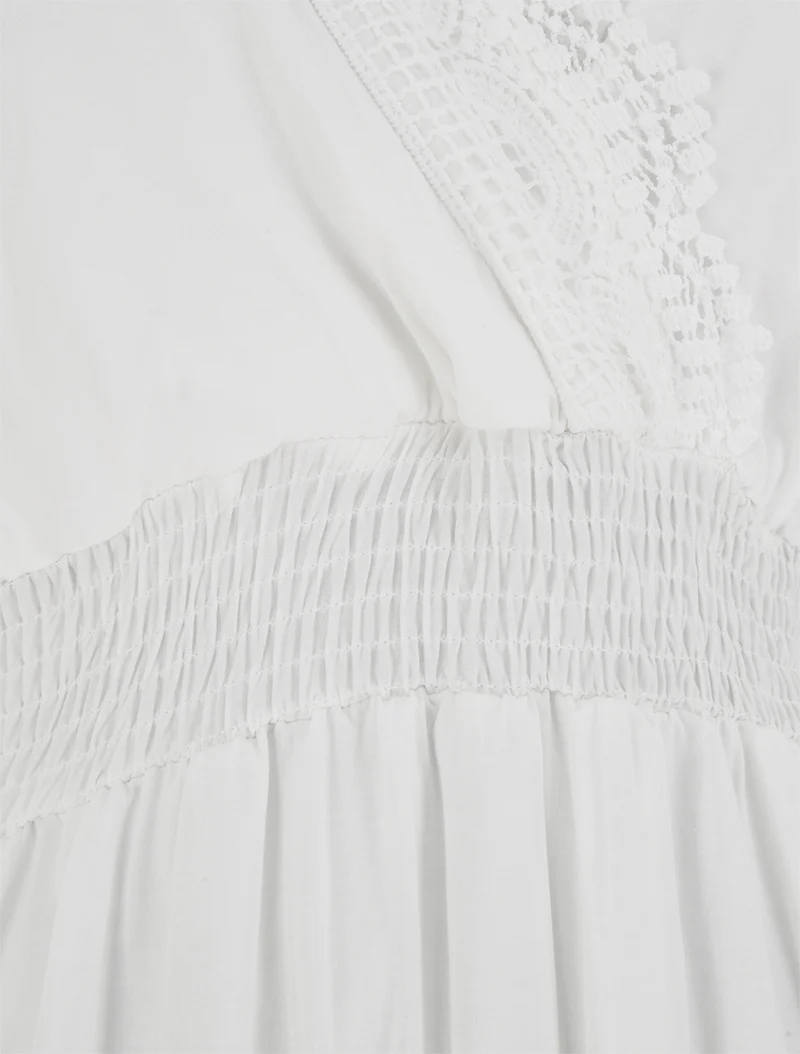 Robe évasée à col en dentelle - Blanc