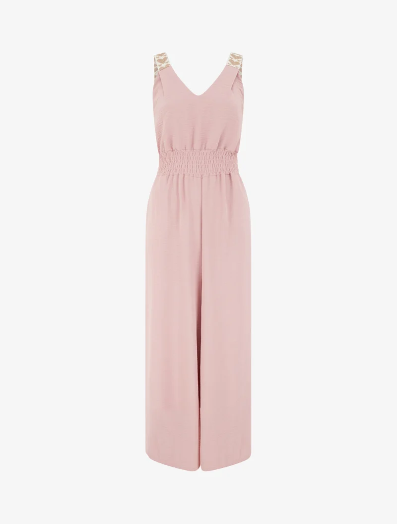 Combinaison unie à bretelles à motif coeurs - Vieux rose
