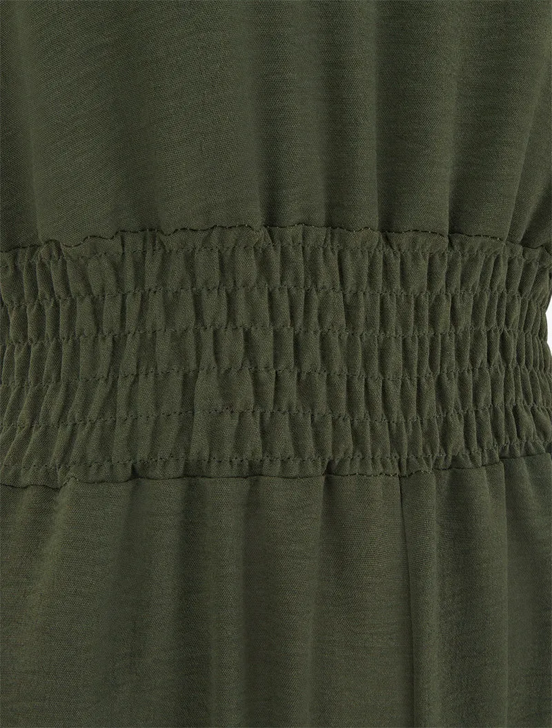 Combinaison unie à bretelles à motif coeurs - Kaki