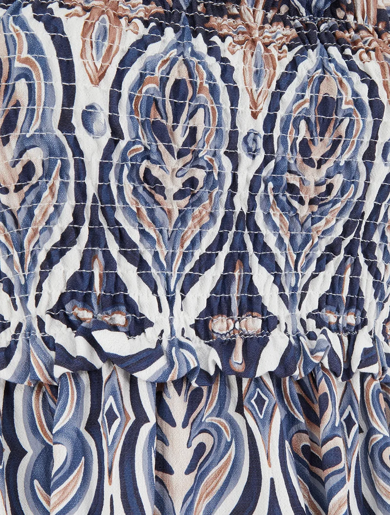 Robe longue à bretelles perlées et imprimé fantaisie - Marine