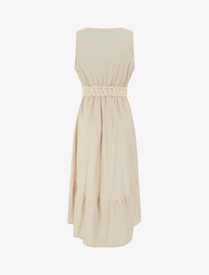 Robe longue à broderie motif cachemire - Beige