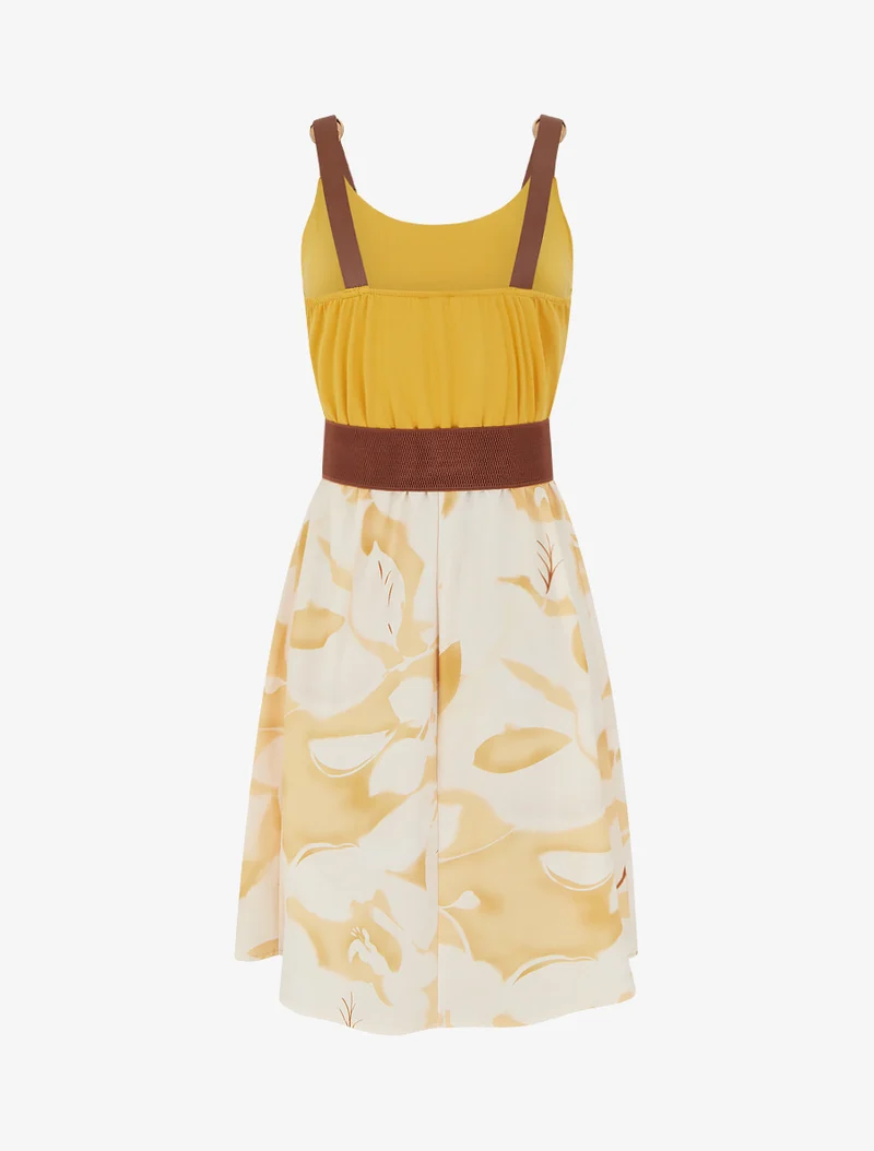 Robe mi-longue à bretelles en simili - Jaune